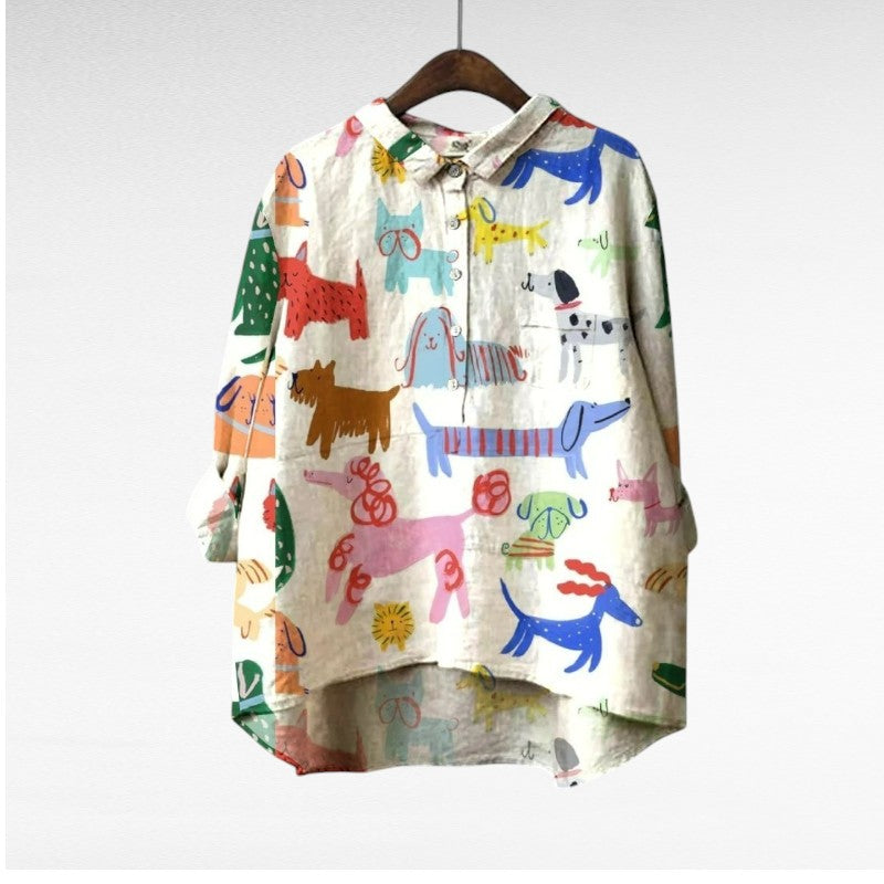 Ella - Exclusive Women's Blouse with Dog Print