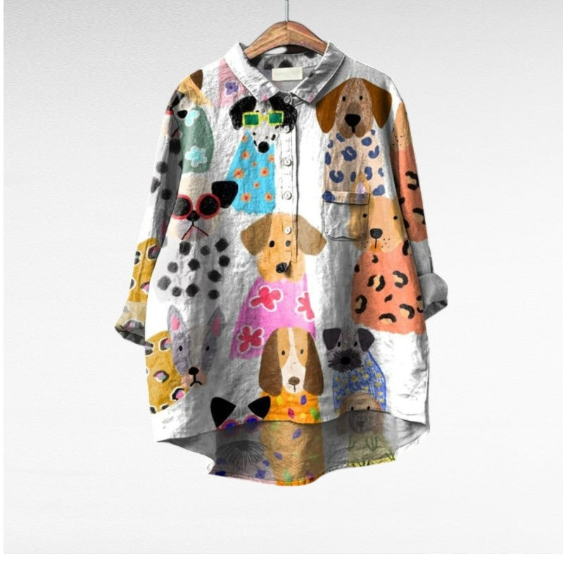 Ella - Exclusive Women's Blouse with Dog Print