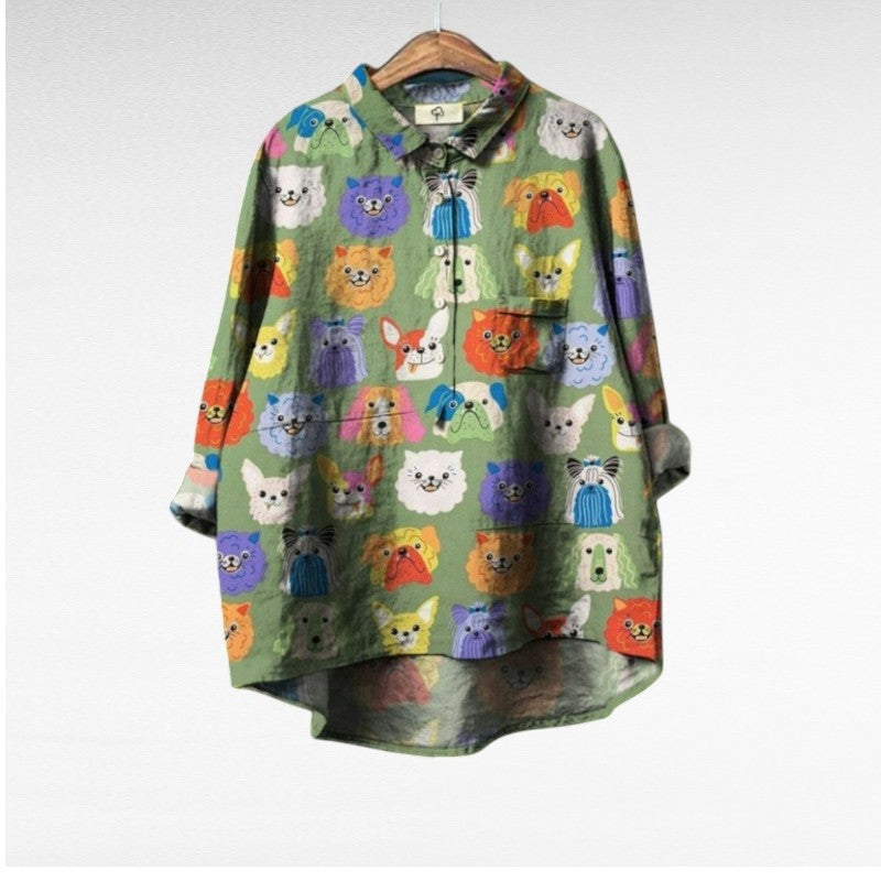 Ella - Exclusive Women's Blouse with Dog Print