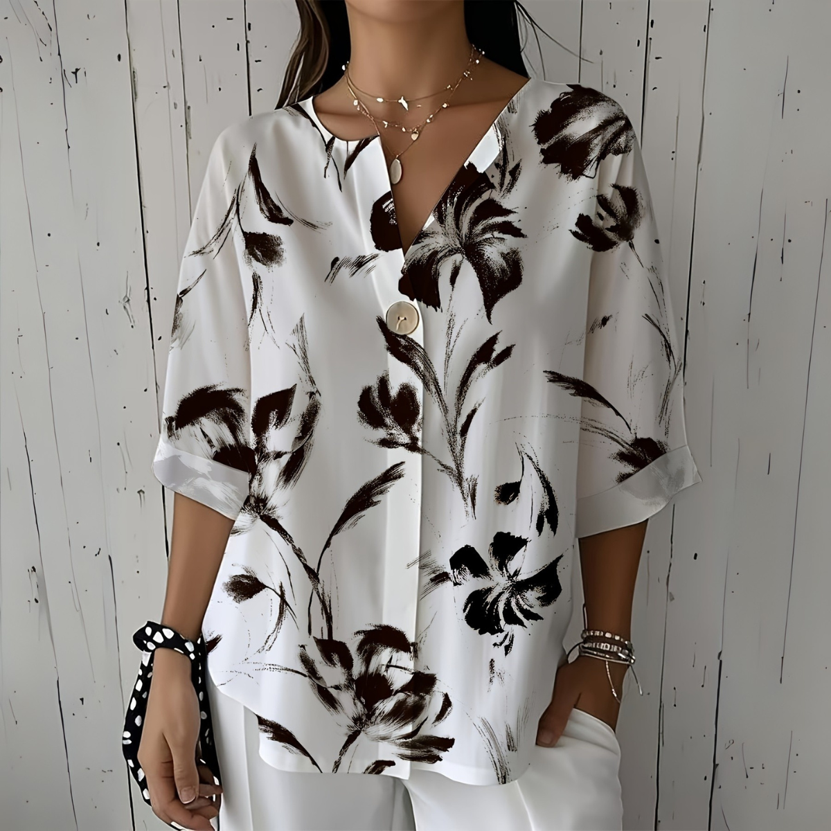Selira™ | Watercolor Floral Long Sleeve Blouse