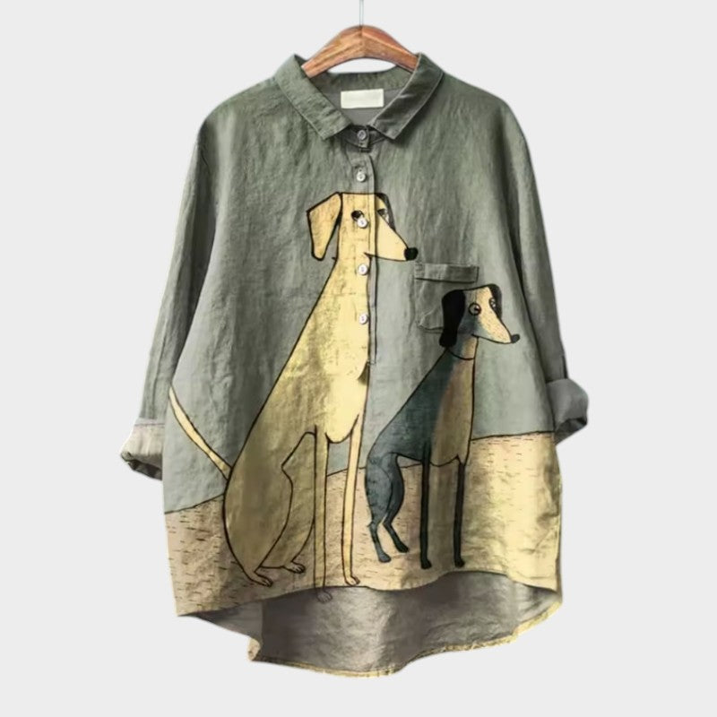 Ella - Exclusive Women's Blouse with Dog Print