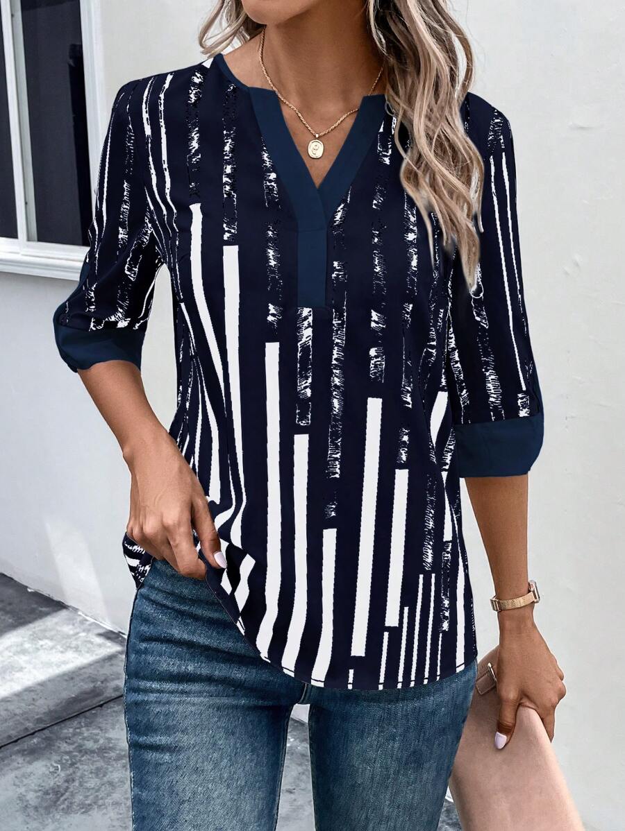 DAELYN™ | STRIPED BLOUSE WITH NOTCHED NECKLINE 
