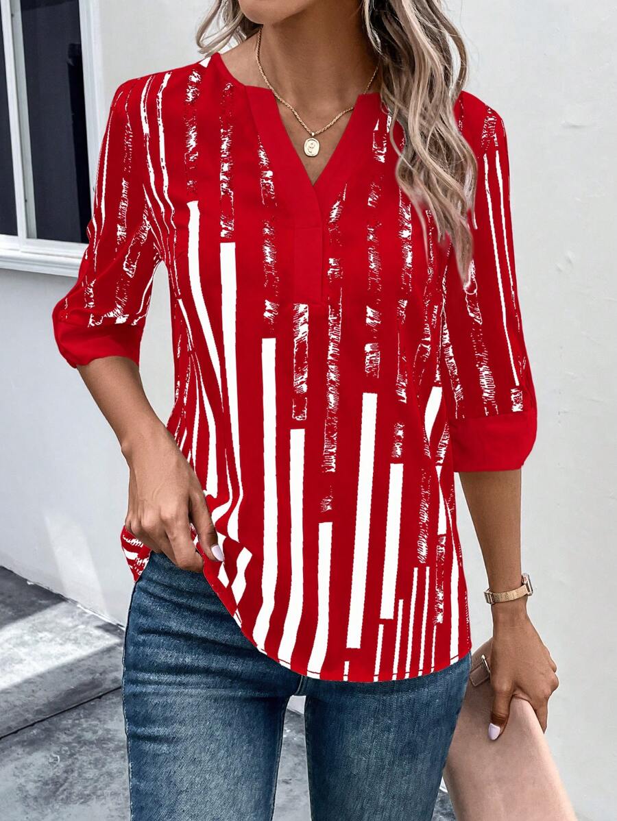 DAELYN™ | STRIPED BLOUSE WITH NOTCHED NECKLINE 