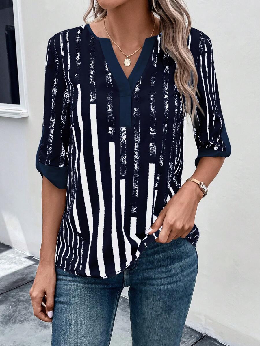 DAELYN™ | STRIPED BLOUSE WITH NOTCHED NECKLINE 