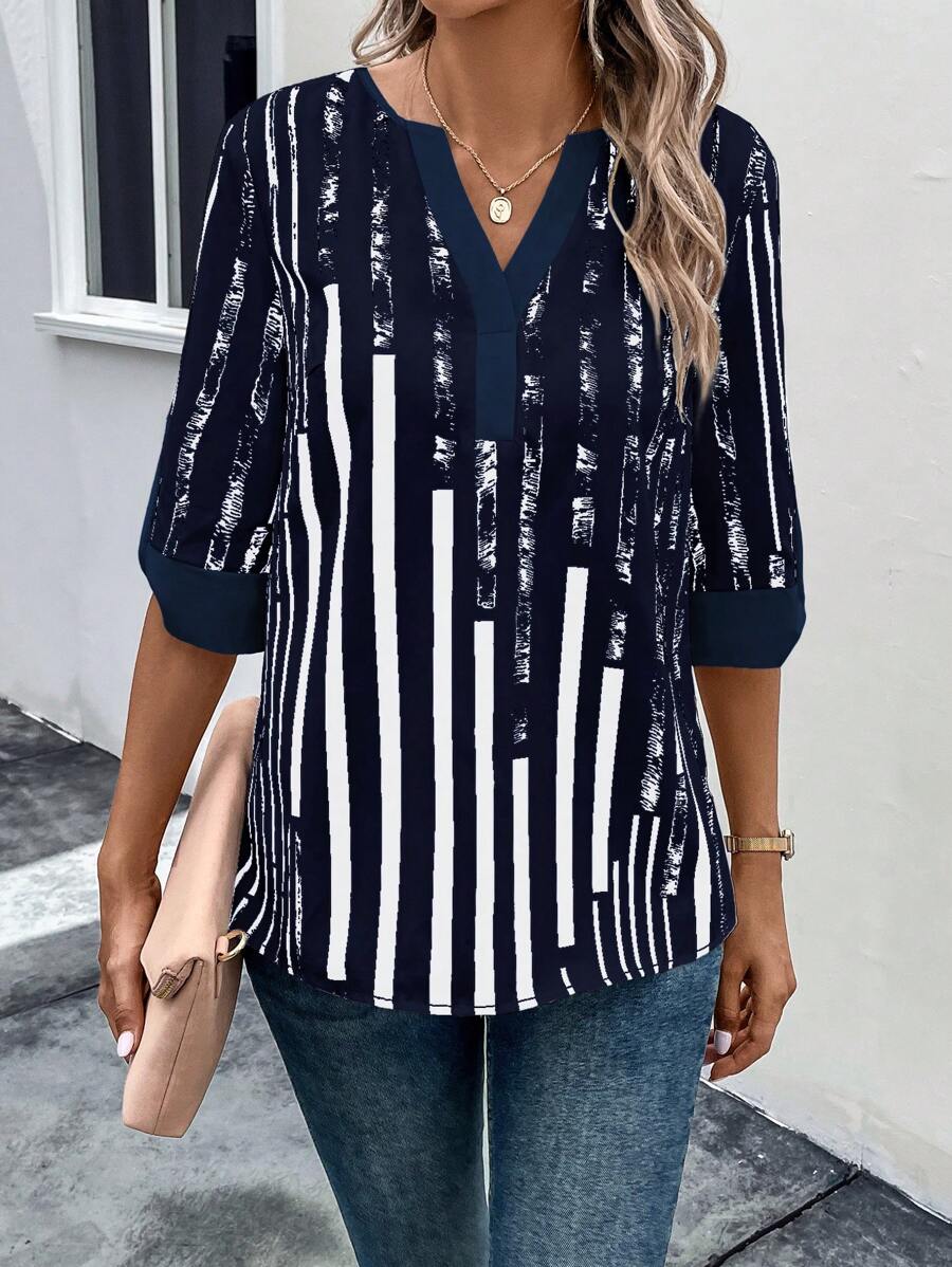 DAELYN™ | STRIPED BLOUSE WITH NOTCHED NECKLINE 