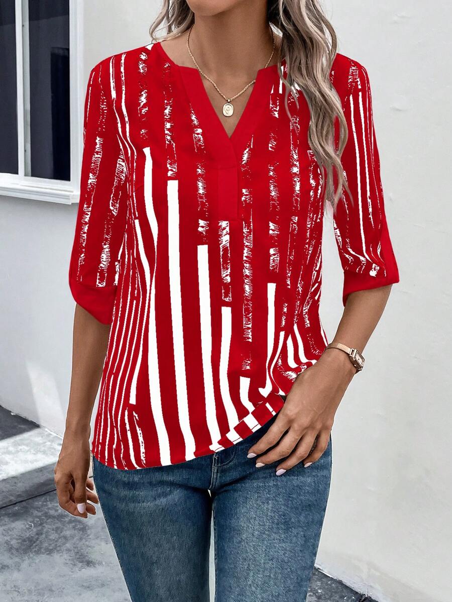 DAELYN™ | STRIPED BLOUSE WITH NOTCHED NECKLINE 