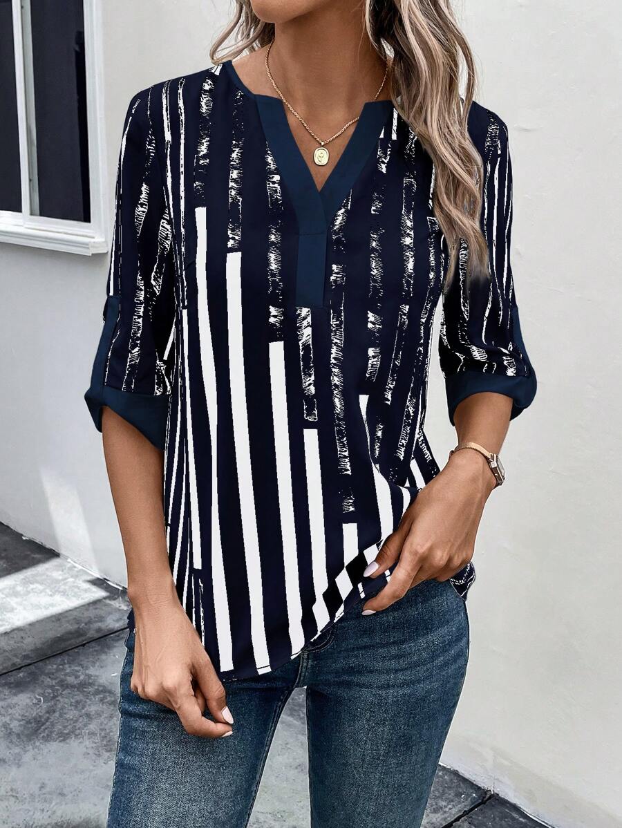 DAELYN™ | STRIPED BLOUSE WITH NOTCHED NECKLINE 