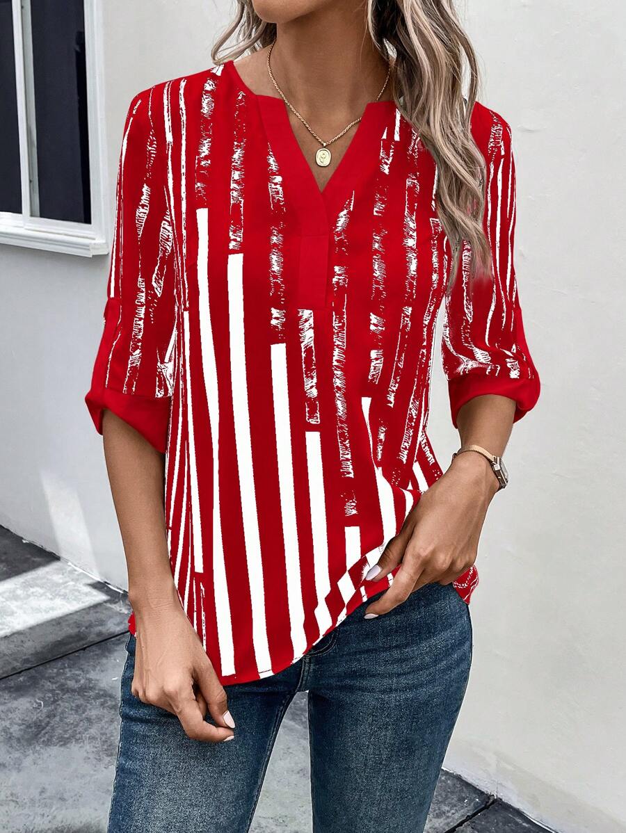 DAELYN™ | STRIPED BLOUSE WITH NOTCHED NECKLINE 