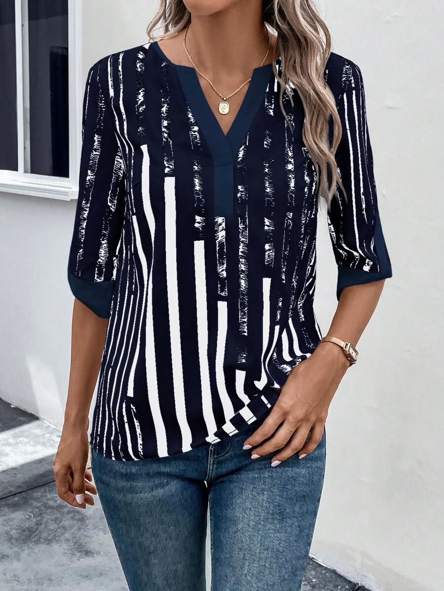 DAELYN™ | STRIPED BLOUSE WITH NOTCHED NECKLINE 