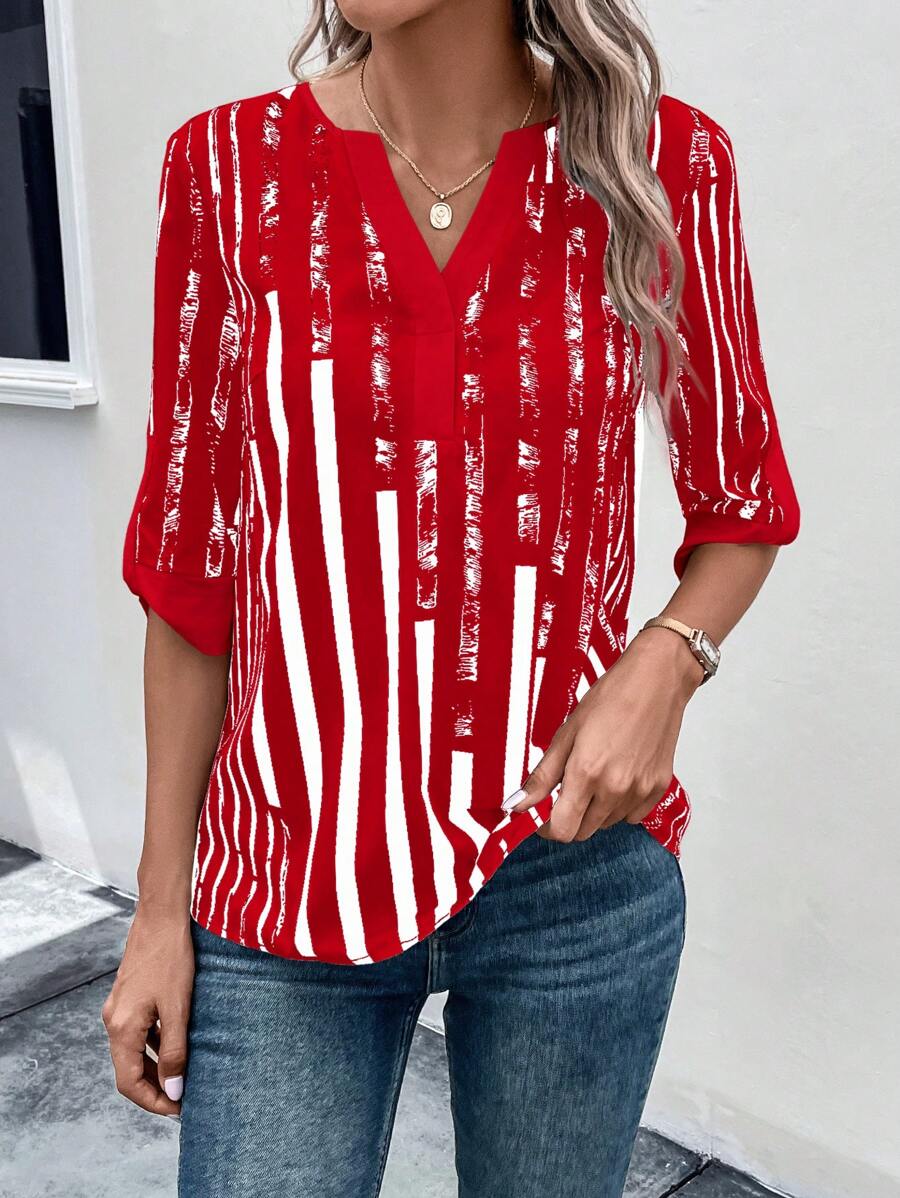 DAELYN™ | STRIPED BLOUSE WITH NOTCHED NECKLINE 
