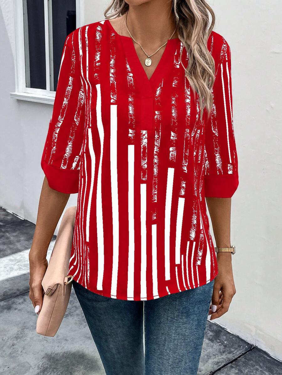 DAELYN™ | STRIPED BLOUSE WITH NOTCHED NECKLINE 