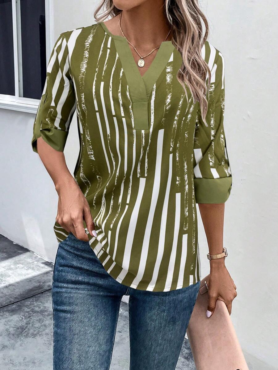 DAELYN™ | STRIPED BLOUSE WITH NOTCHED NECKLINE 