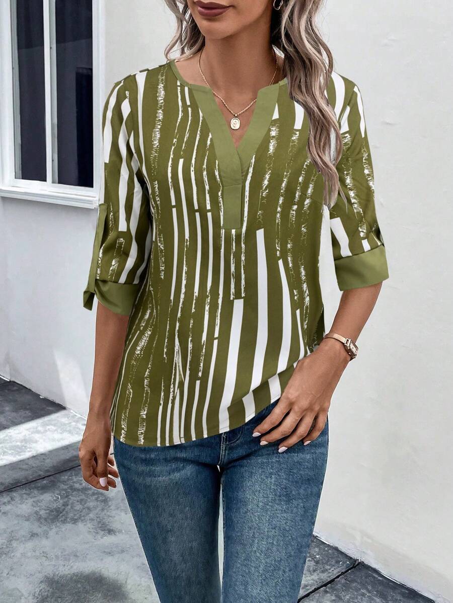 DAELYN™ | STRIPED BLOUSE WITH NOTCHED NECKLINE 