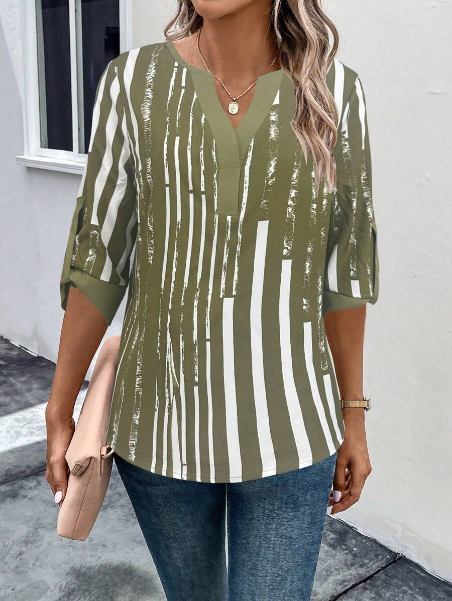 DAELYN™ | STRIPED BLOUSE WITH NOTCHED NECKLINE 
