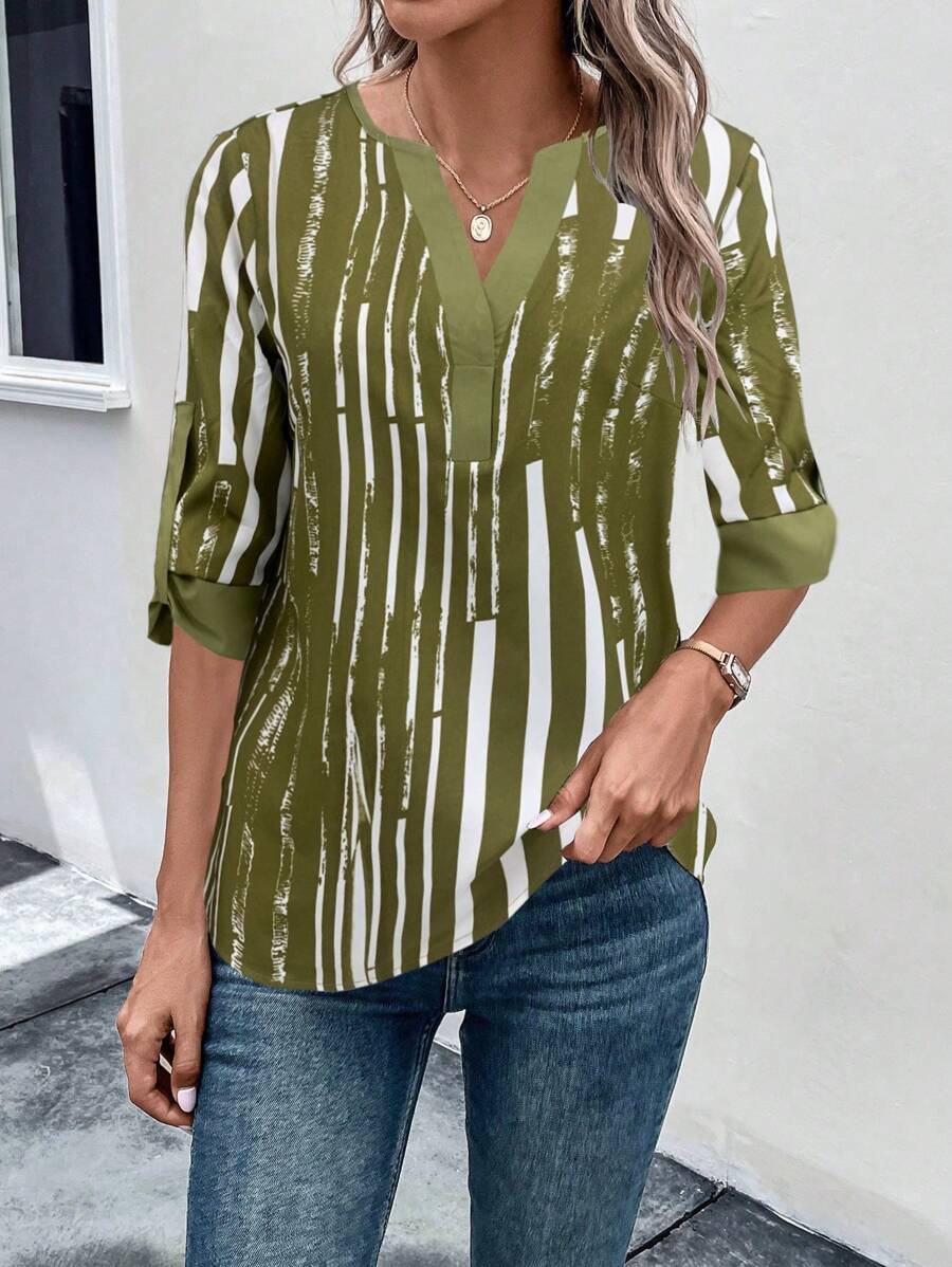 DAELYN™ | STRIPED BLOUSE WITH NOTCHED NECKLINE 