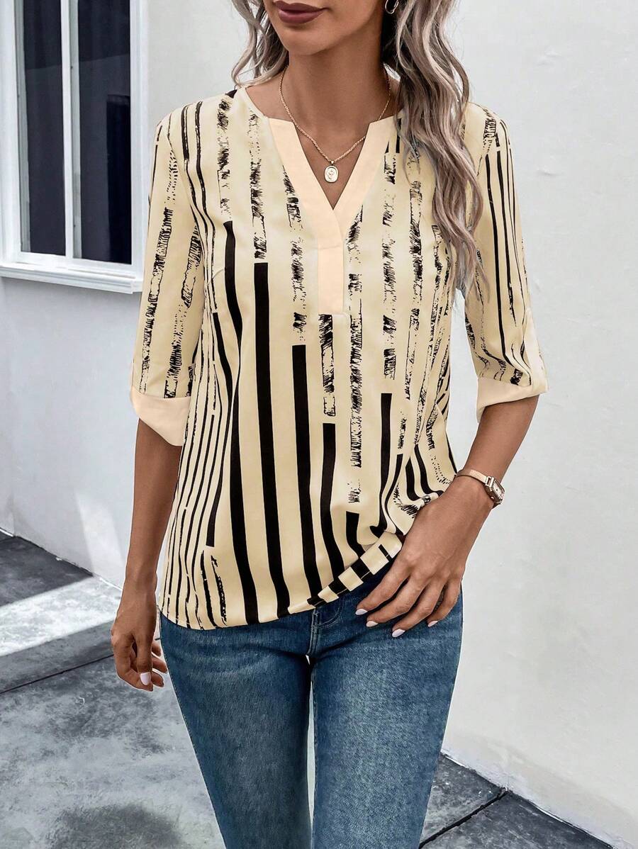 DAELYN™ | STRIPED BLOUSE WITH NOTCHED NECKLINE 