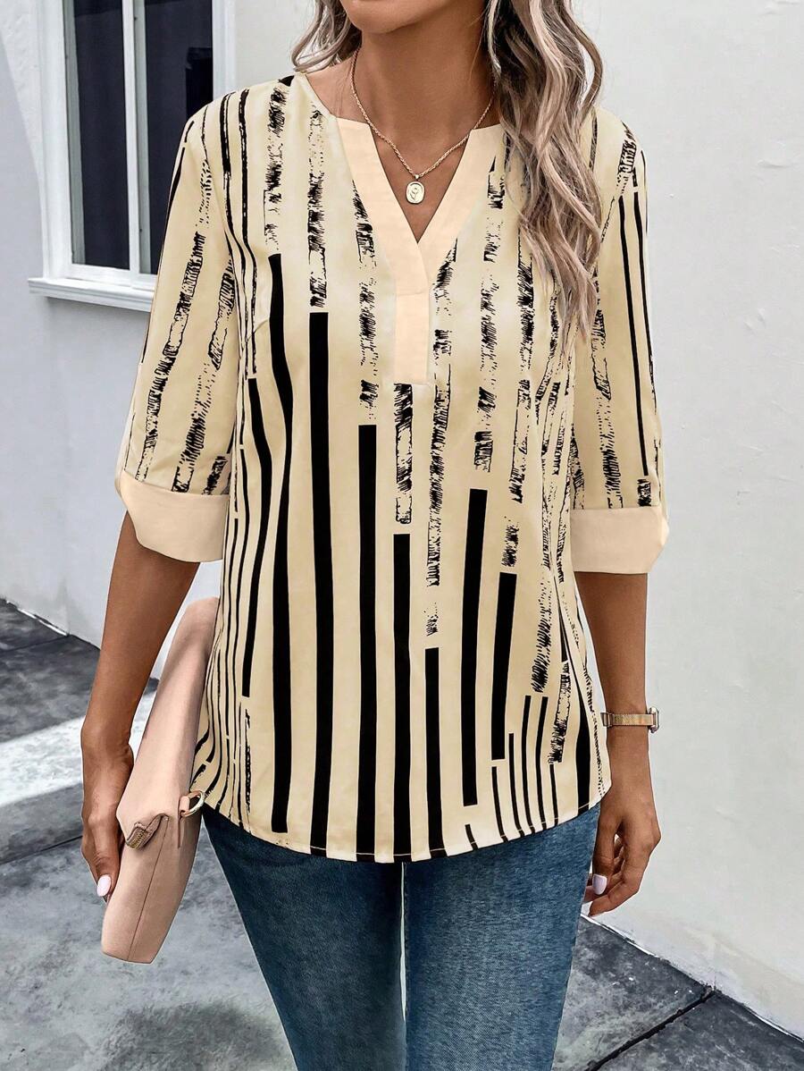 DAELYN™ | STRIPED BLOUSE WITH NOTCHED NECKLINE 