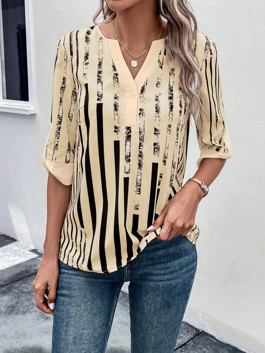 DAELYN™ | STRIPED BLOUSE WITH NOTCHED NECKLINE 