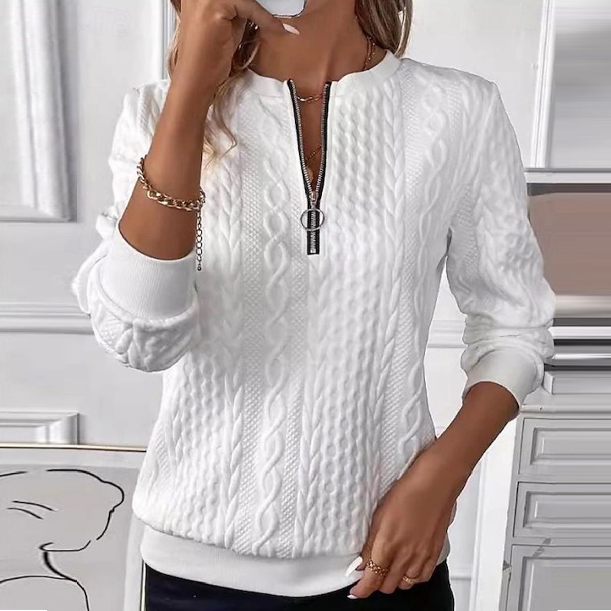Blake™ | White Zip Up Sweater
