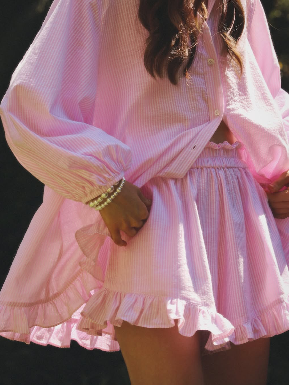 CARISMA™ | STRIPED BUBBLE SLEEVE &amp; RUFFLE SHORTS SET 