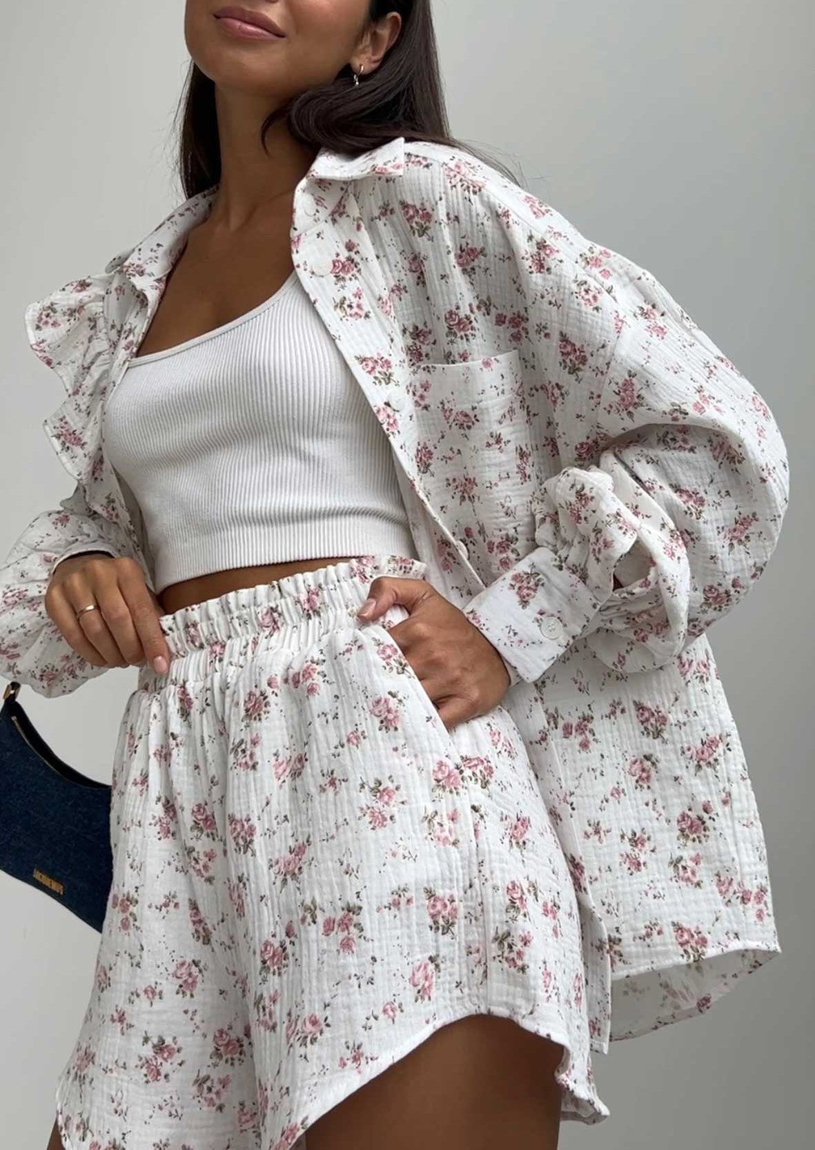 MAIRIN – FLORAL PRINT SHIRT &amp; SHORTS TWO-PIECE SET