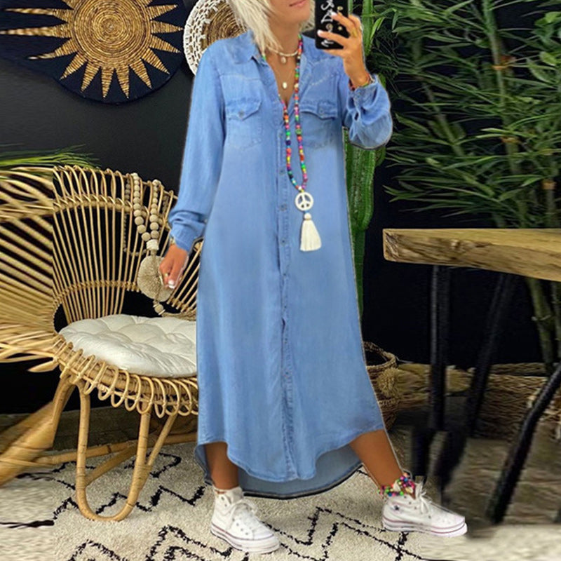 NAOMARA™ | LONG SLEEVE DENIM MAXI DRESS 