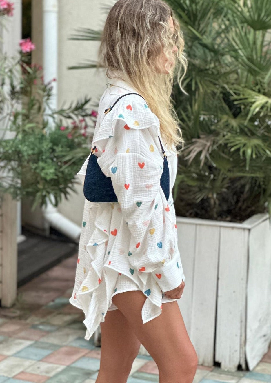 OPHELIE – HEART PRINT SHIRT &amp; SHORTS TWO-PIECE SET