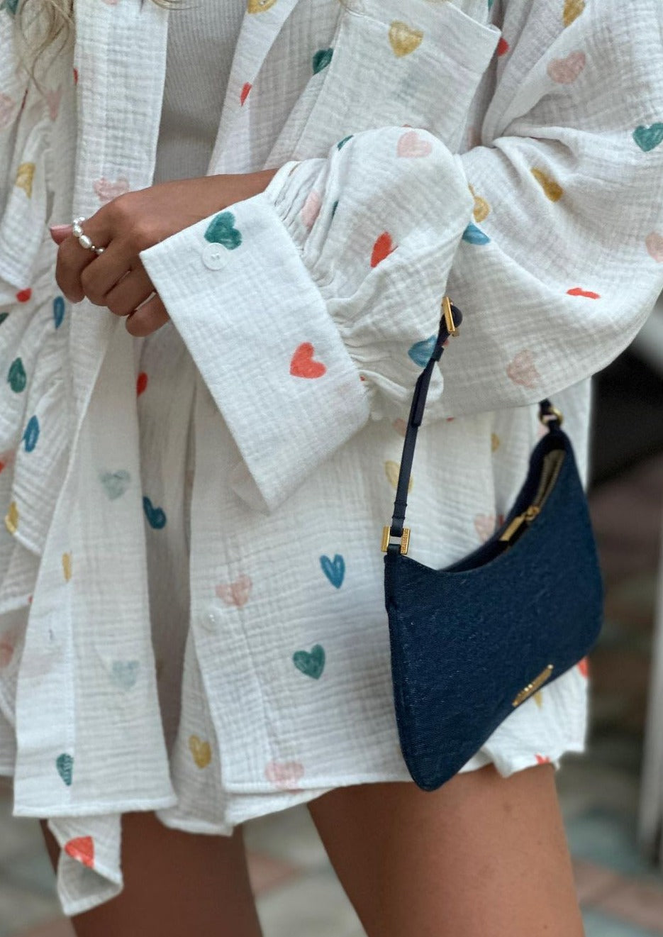 OPHELIE – HEART PRINT SHIRT &amp; SHORTS TWO-PIECE SET