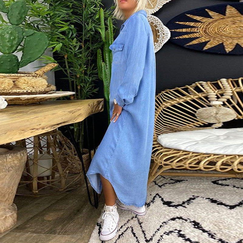 NAOMARA™ | LONG SLEEVE DENIM MAXI DRESS 