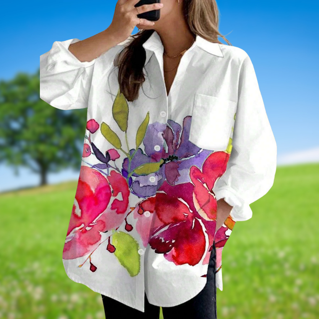 EVELORA™ | FLORAL TIE-DYE BLOUSE 