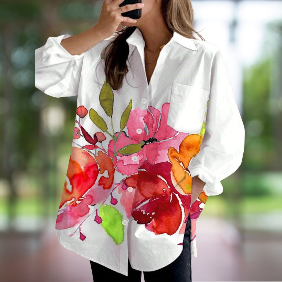 EVELORA™ | FLORAL TIE-DYE BLOUSE 