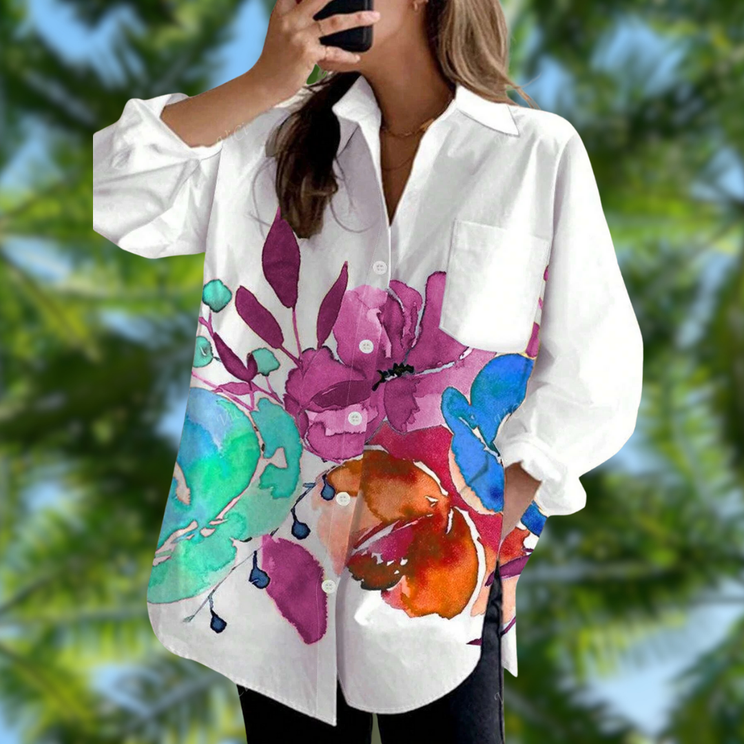 EVELORA™ | FLORAL TIE-DYE BLOUSE 