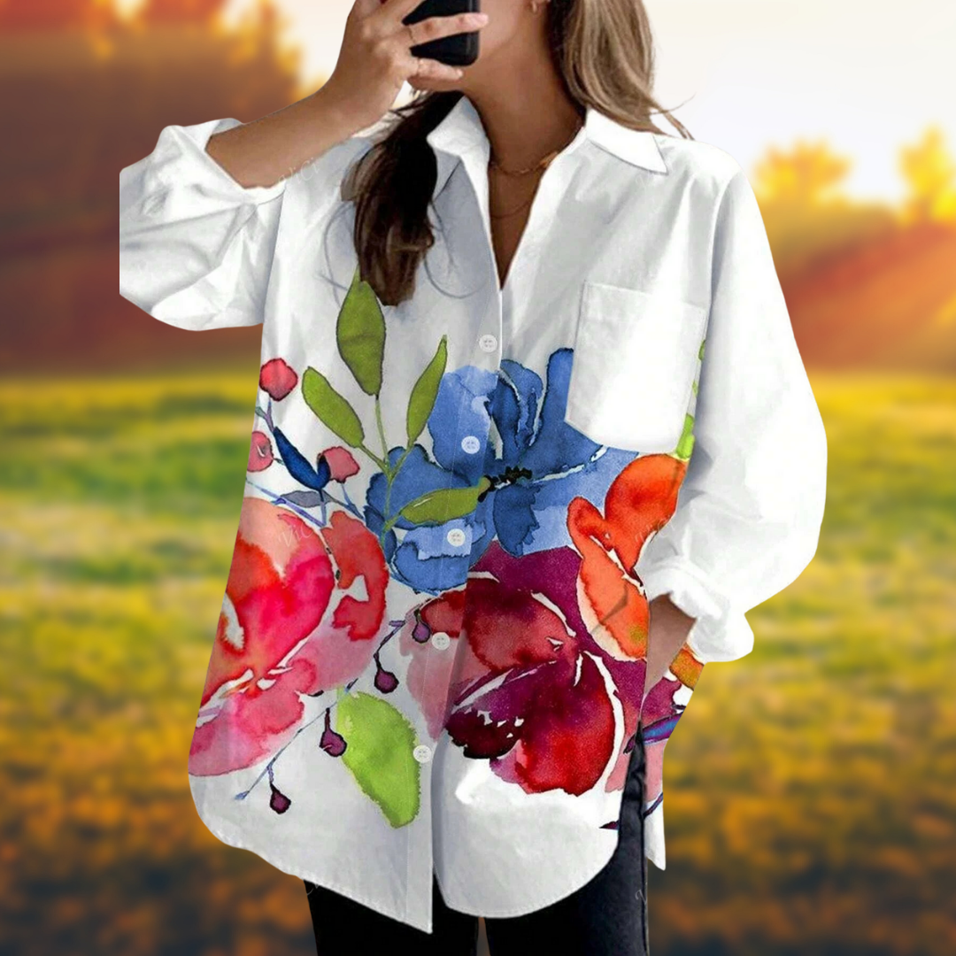 EVELORA™ | FLORAL TIE-DYE BLOUSE 
