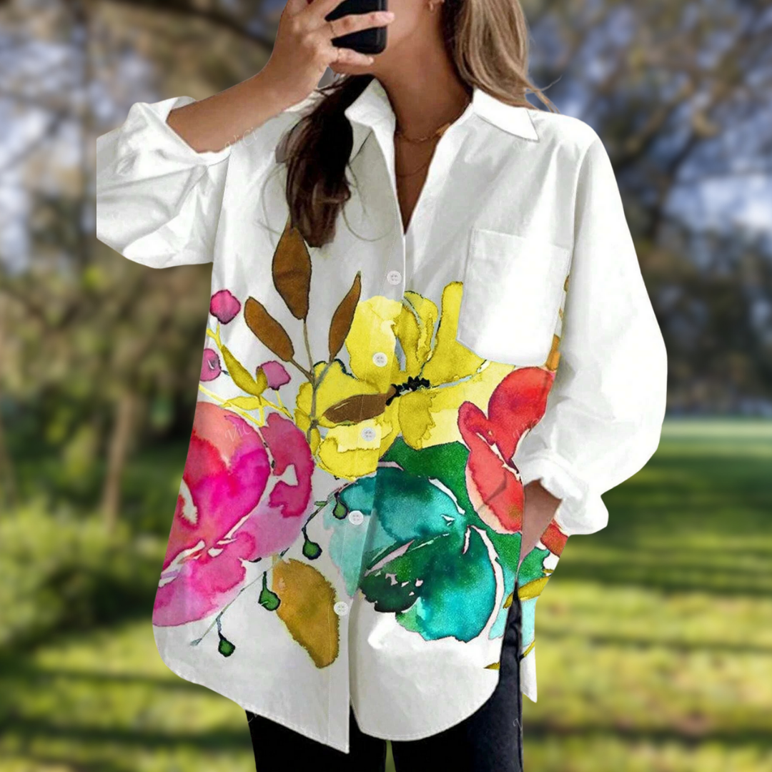 EVELORA™ | FLORAL TIE-DYE BLOUSE 