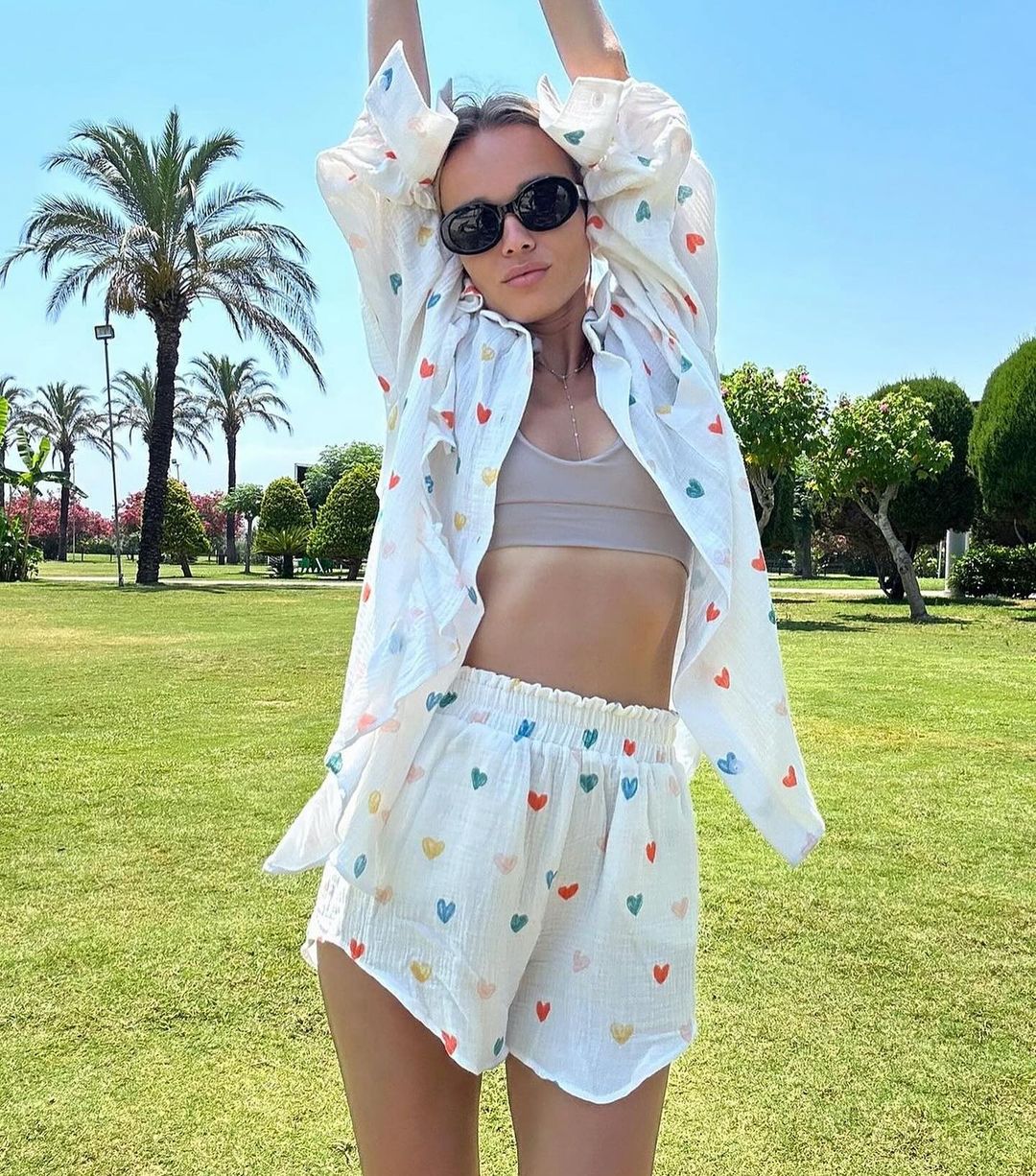 OPHELIE – HEART PRINT SHIRT &amp; SHORTS TWO-PIECE SET