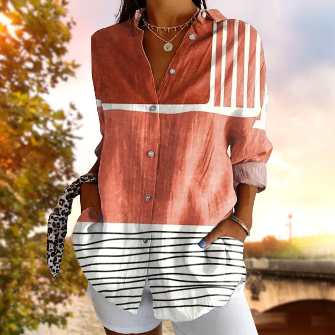ZARELIA™ | COLOR GRADIENT BLOUSE WITH STRIPED HEM 