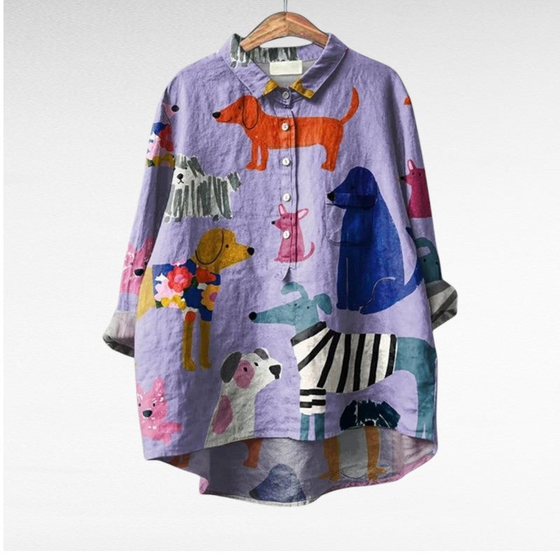 Ella - Exclusive Women's Blouse with Dog Print