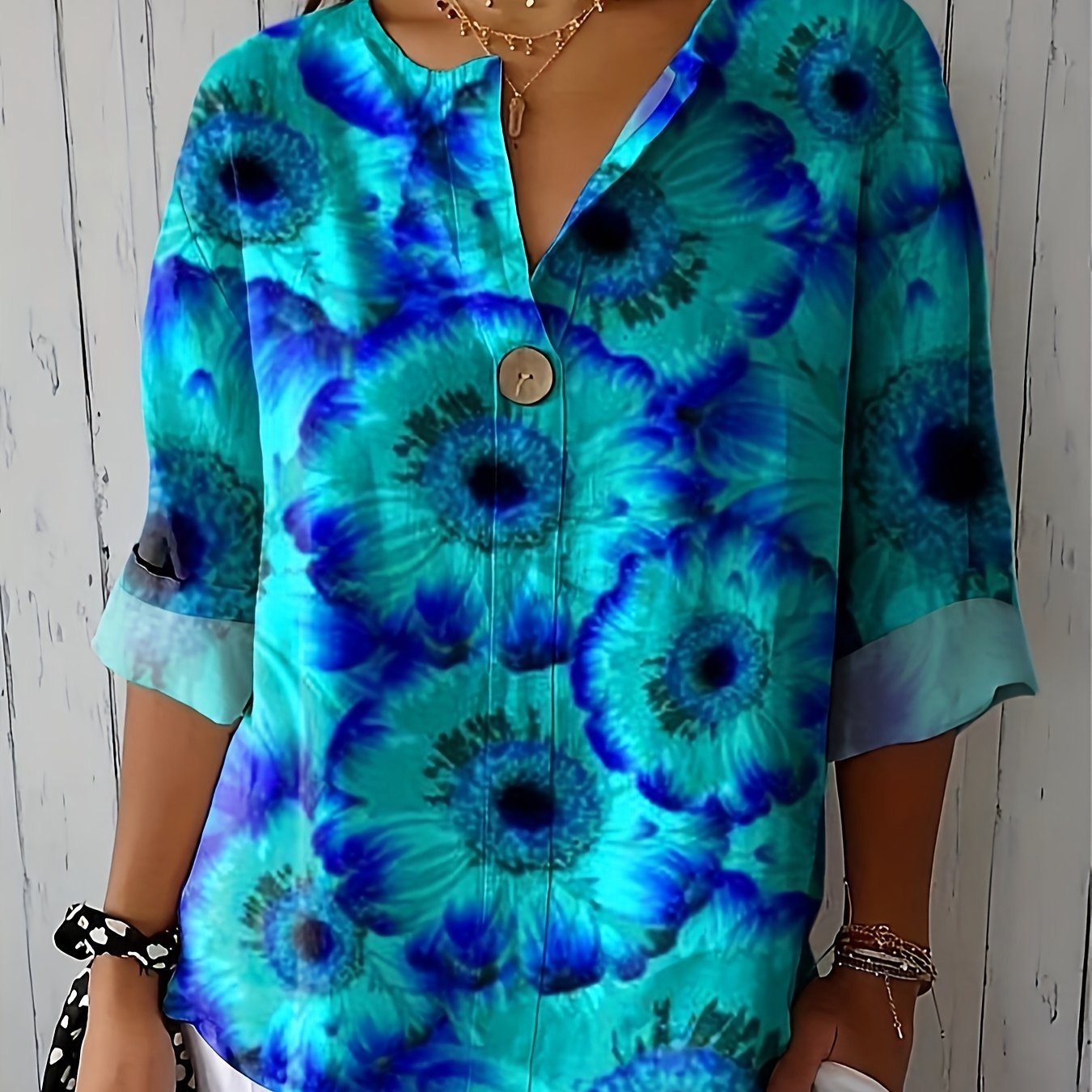 Selira™ | Watercolor Floral Long Sleeve Blouse 