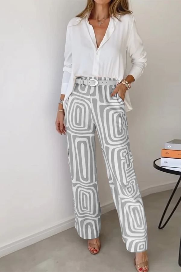 OLIVIA | STYLISH TROUSER SET WITH BLOUSE &amp; BELT
