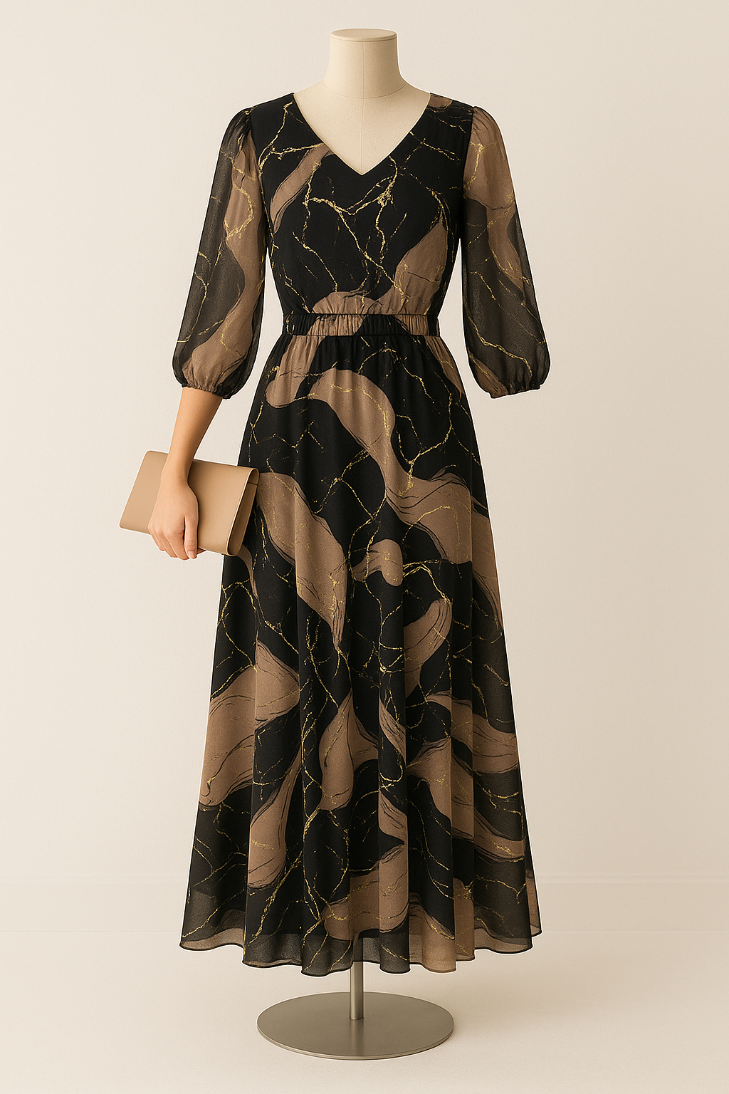 EMMA | PRINTED THREE-QUARTER SLEEVE DRESS 
