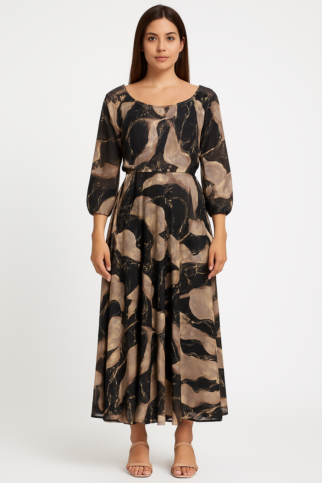 EMMA | PRINTED THREE-QUARTER SLEEVE DRESS 