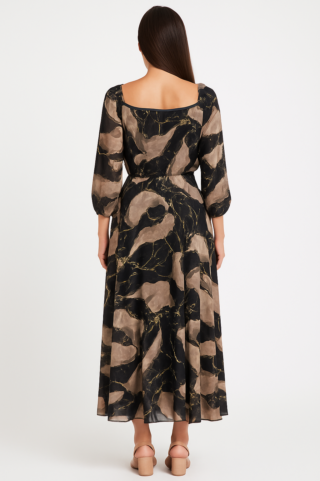 EMMA | PRINTED THREE-QUARTER SLEEVE DRESS 