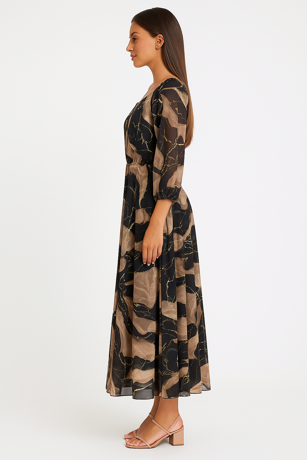 EMMA | PRINTED THREE-QUARTER SLEEVE DRESS 
