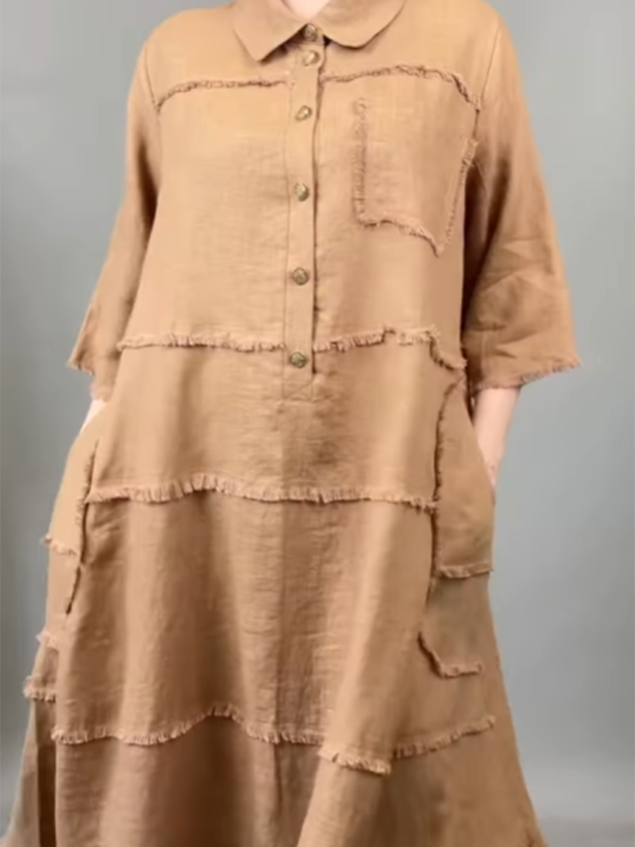 Lena™ | Tassel Pocket Linen Shirt Dress 
