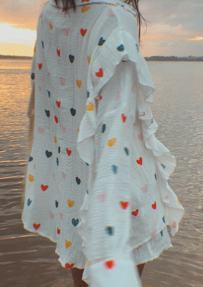 OPHELIE – HEART PRINT SHIRT &amp; SHORTS TWO-PIECE SET