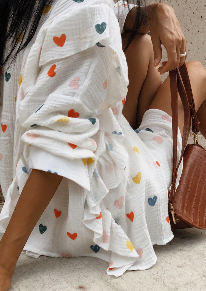 OPHELIE – HEART PRINT SHIRT &amp; SHORTS TWO-PIECE SET