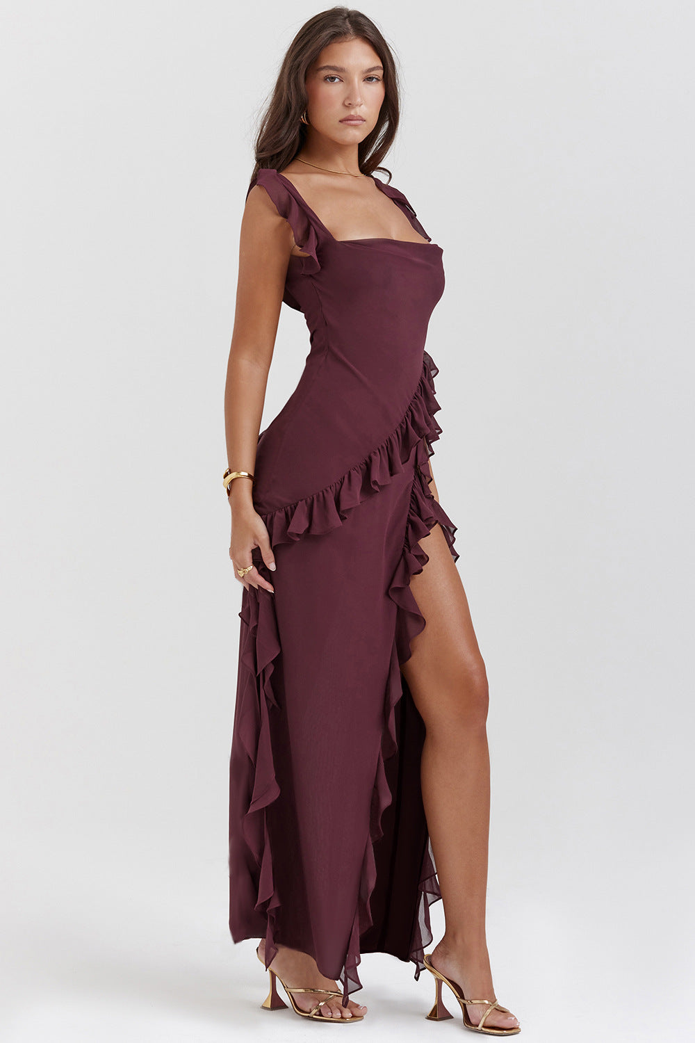 CELINA™ | LONG DRESS IN DEEP PLUM 