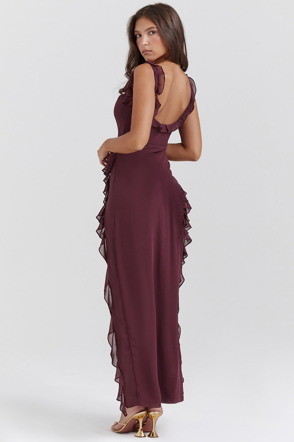 CELINA™ | LONG DRESS IN DEEP PLUM 