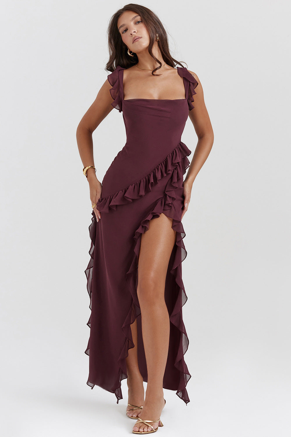 CELINA™ | LONG DRESS IN DEEP PLUM 
