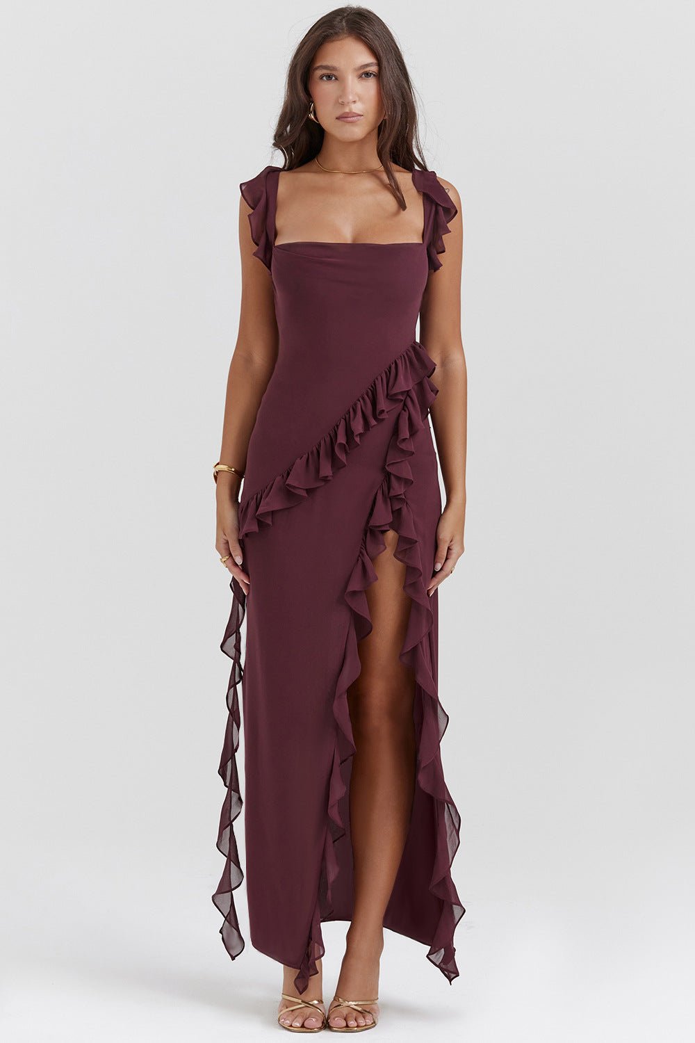 CELINA™ | LONG DRESS IN DEEP PLUM 